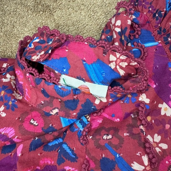 Farm RIO Floral Birds Blush Sleeves Red and Blue Blouse Size XS 100% Cotton - Picture 11 of 14
